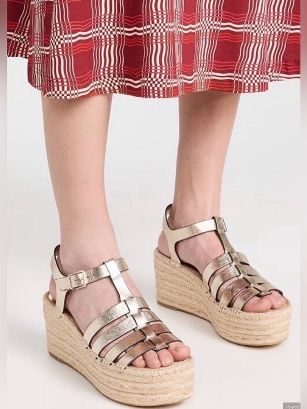 Tory Burch Women Fisherman Leather Espadrille Platform Wedge Sandals Ivory Sz 8